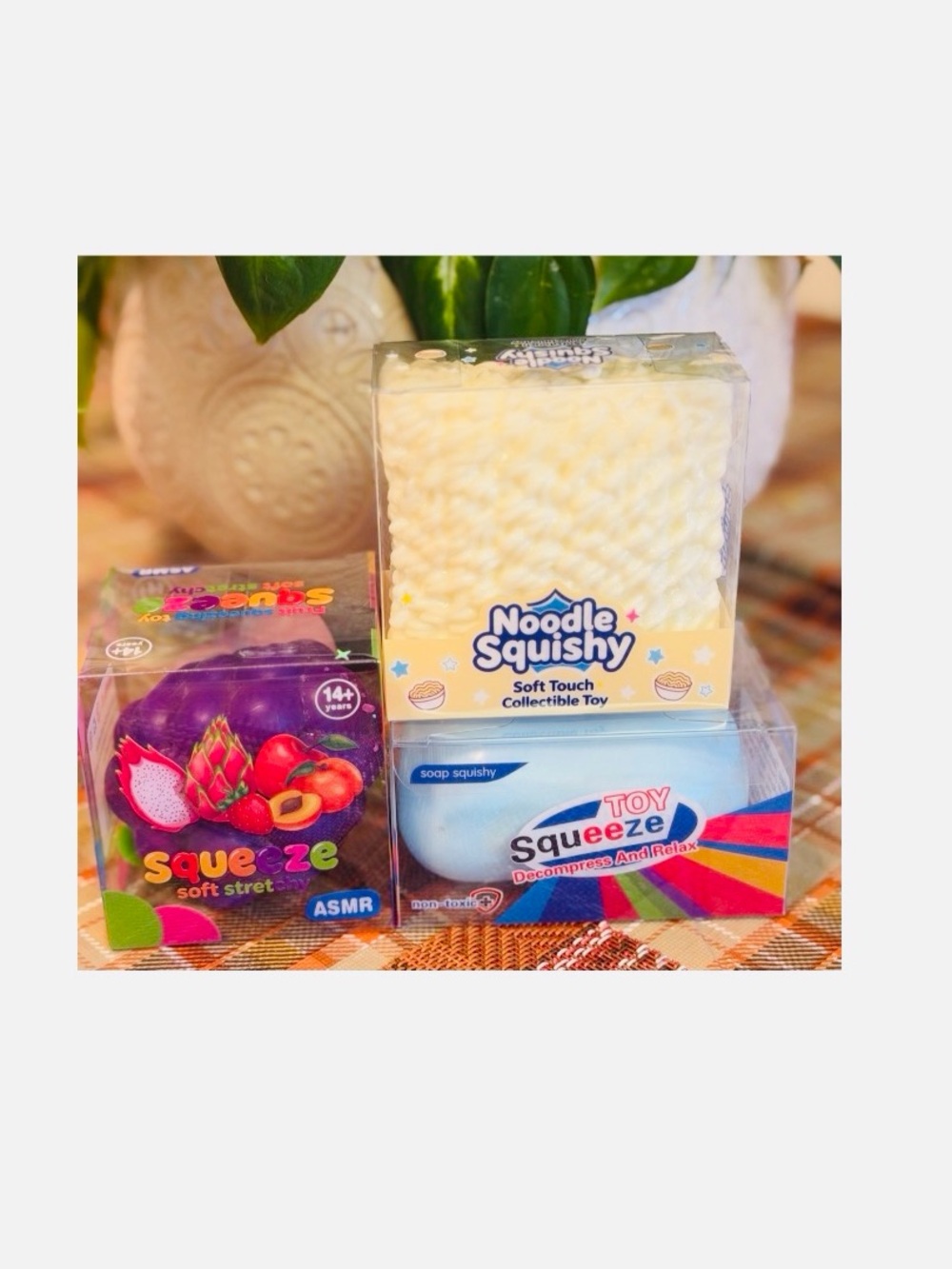 3pc Crunchy Squishy Touch Toy - Cream